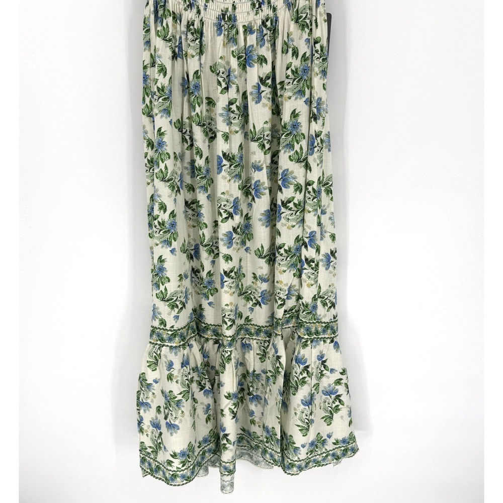 Max Studio Dress Womens Small‎ Blue Floral Smocked Waist Ruffle Hem Boho Midi - Picture 2 of 12